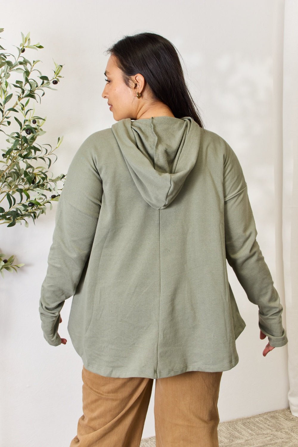 Culture Code - Half Button Thumbhole Hoodie in Faded Olive