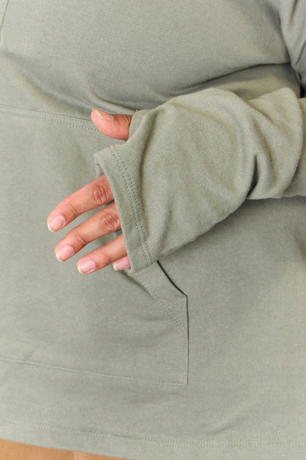 Culture Code - Half Button Thumbhole Hoodie in Faded Olive