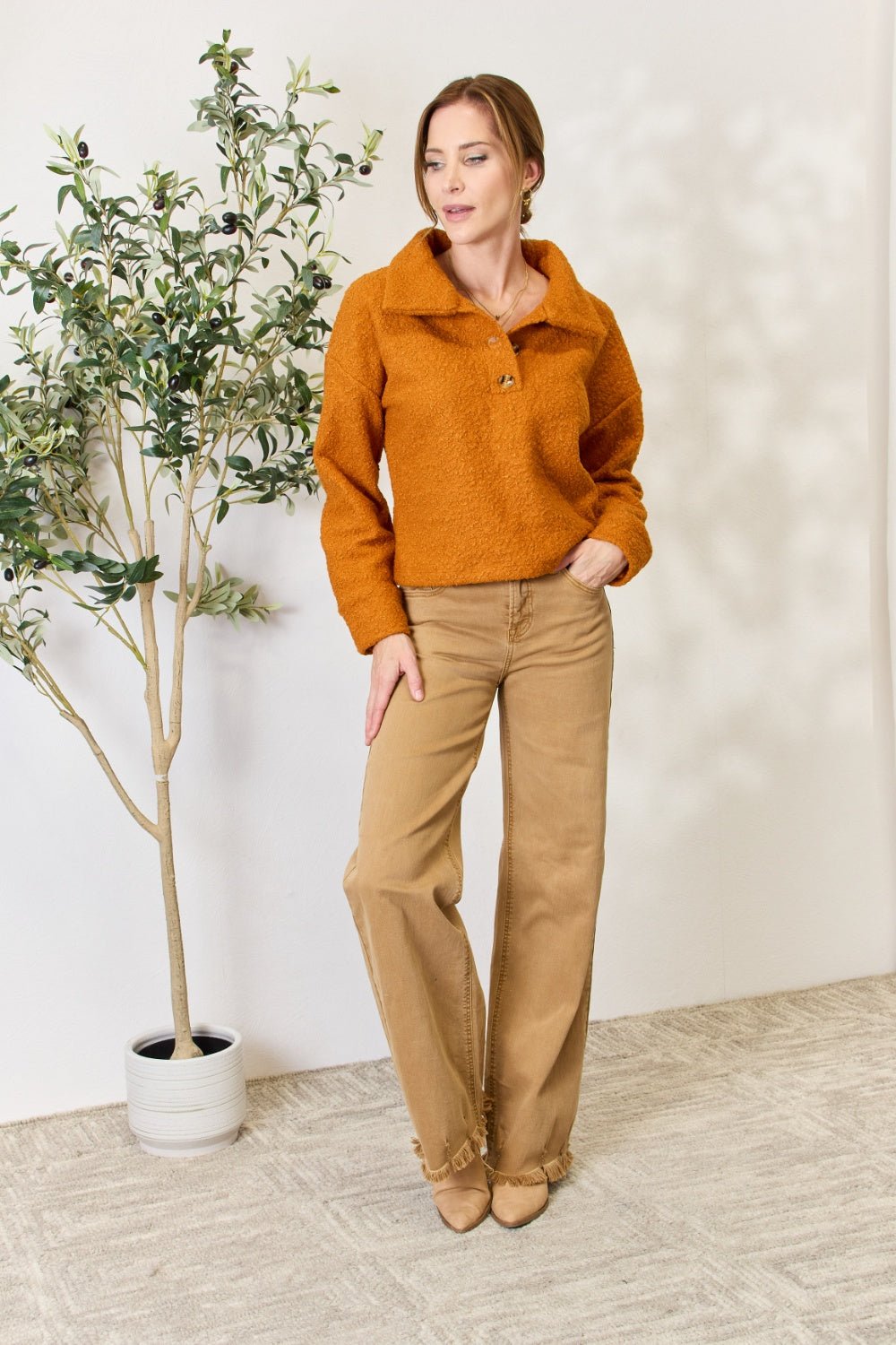 Culture Code - Half Button Turtleneck Sweatshirt in Ginger