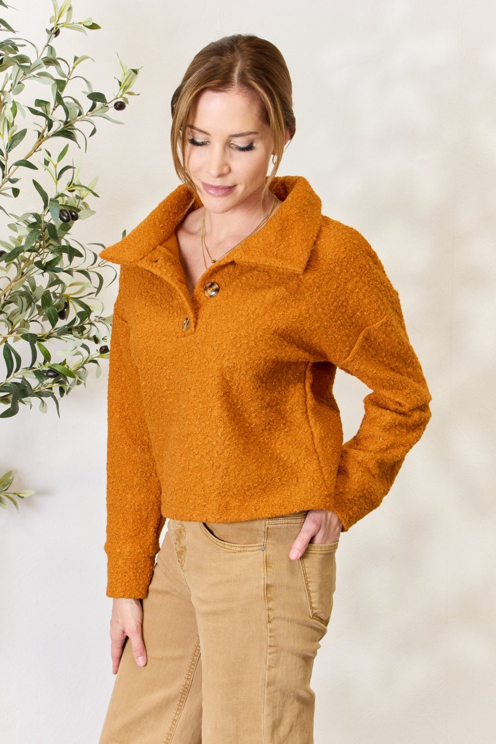 Culture Code - Half Button Turtleneck Sweatshirt in Ginger