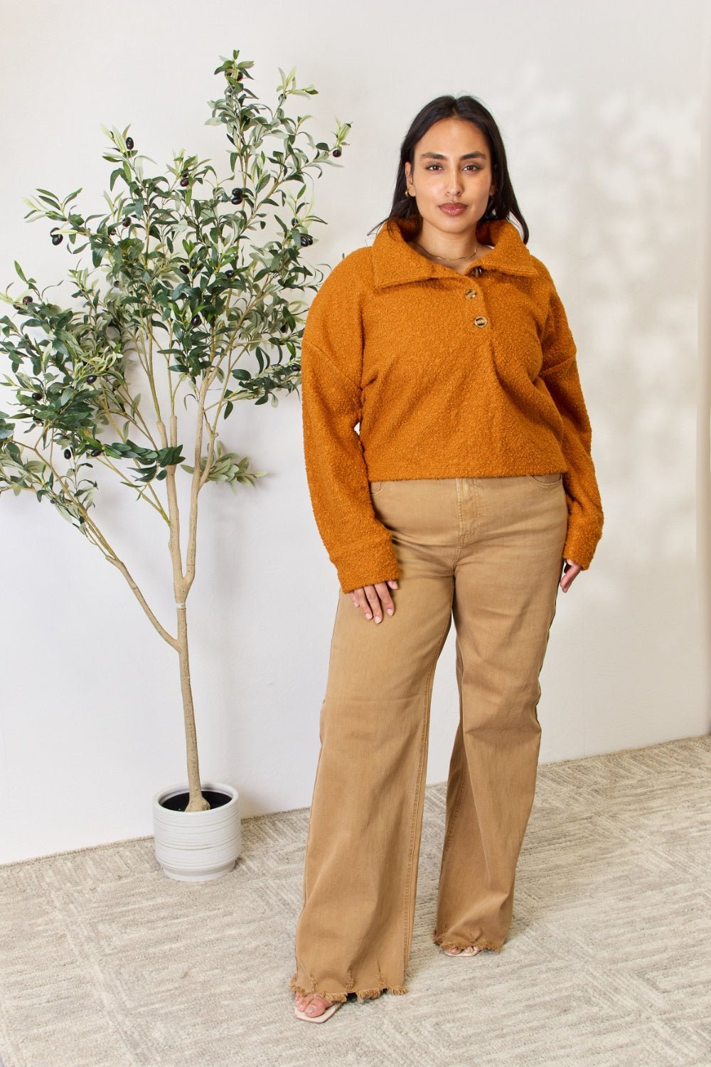 Culture Code - Half Button Turtleneck Sweatshirt in Ginger