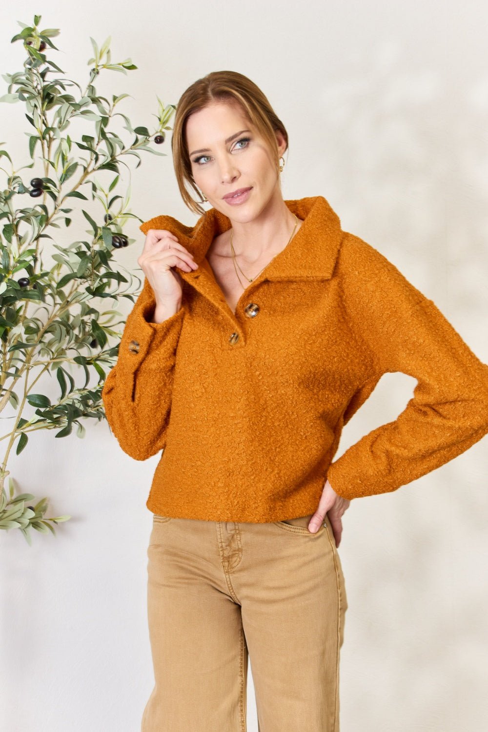 Culture Code - Half Button Turtleneck Sweatshirt in Ginger