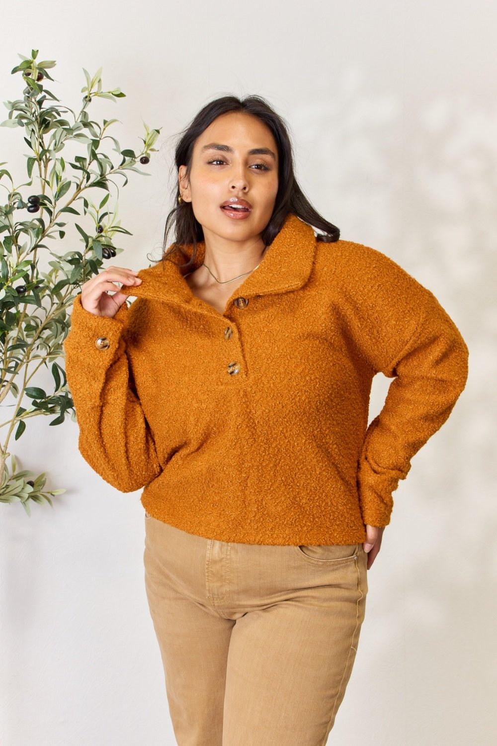 Culture Code - Half Button Turtleneck Sweatshirt in Ginger