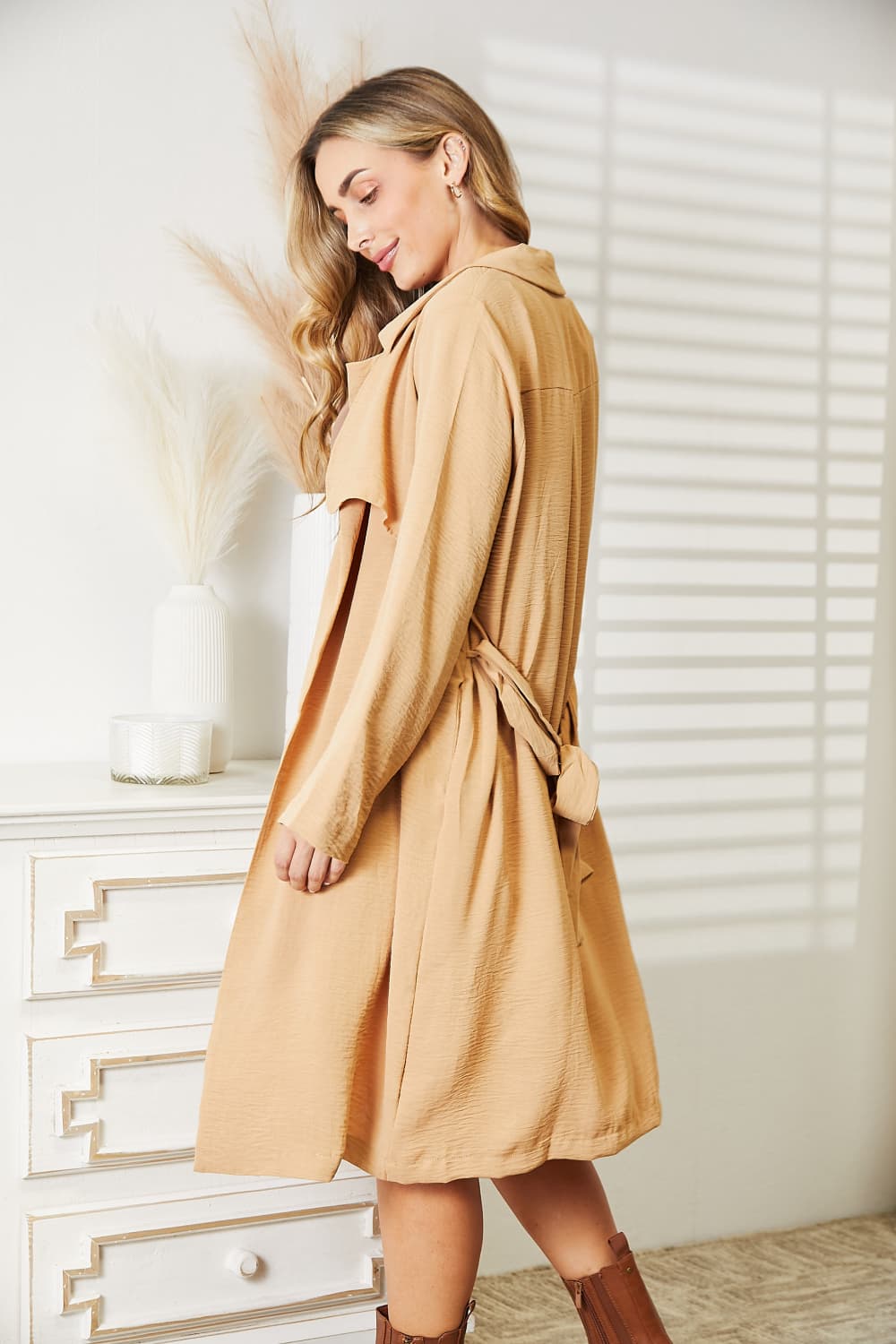 Culture Code - Khaki Belted Trench Coat with Pockets