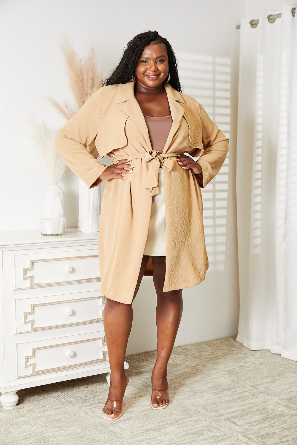 Culture Code - Khaki Belted Trench Coat with Pockets