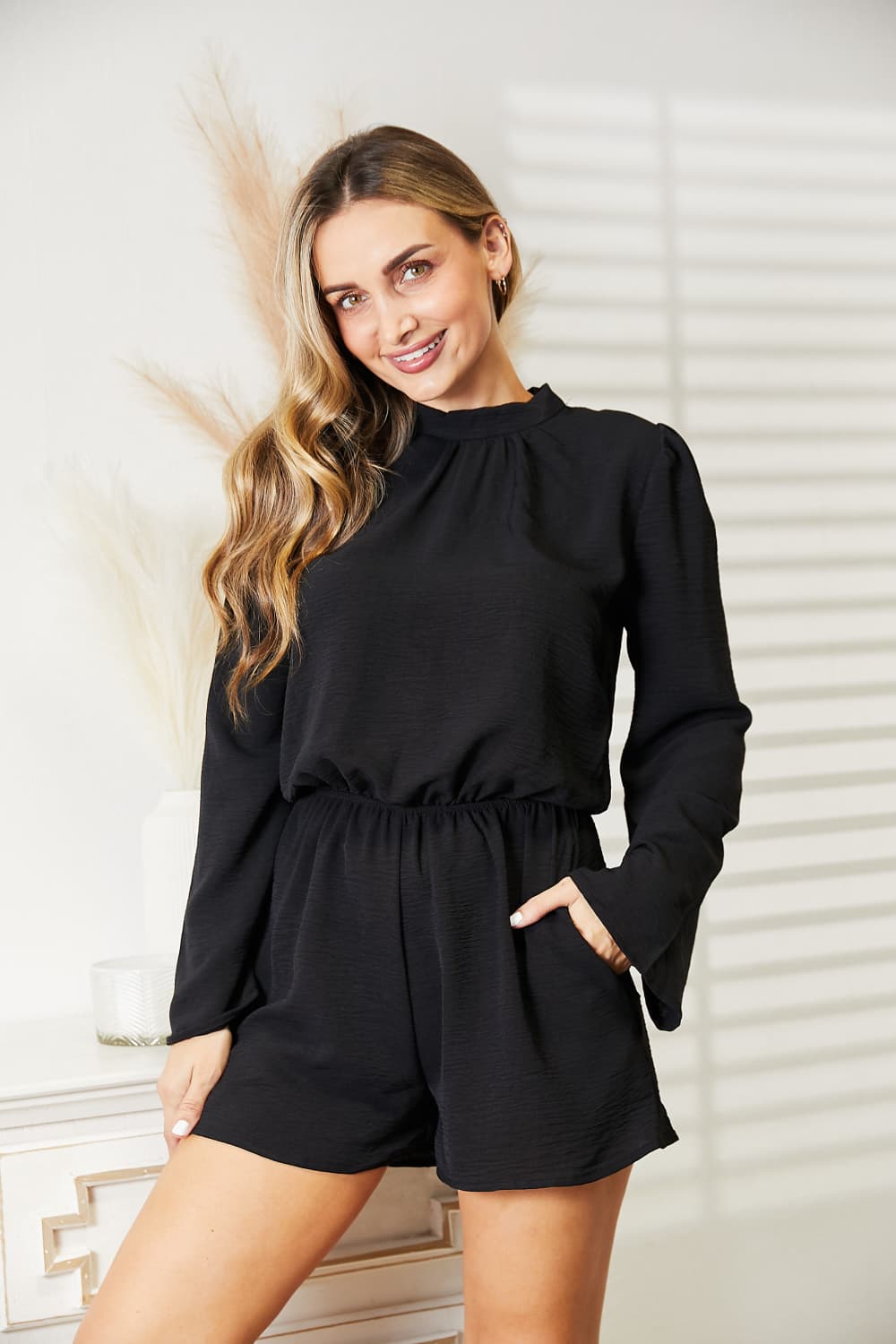 Culture Code - Open Back Romper with Pockets in Black