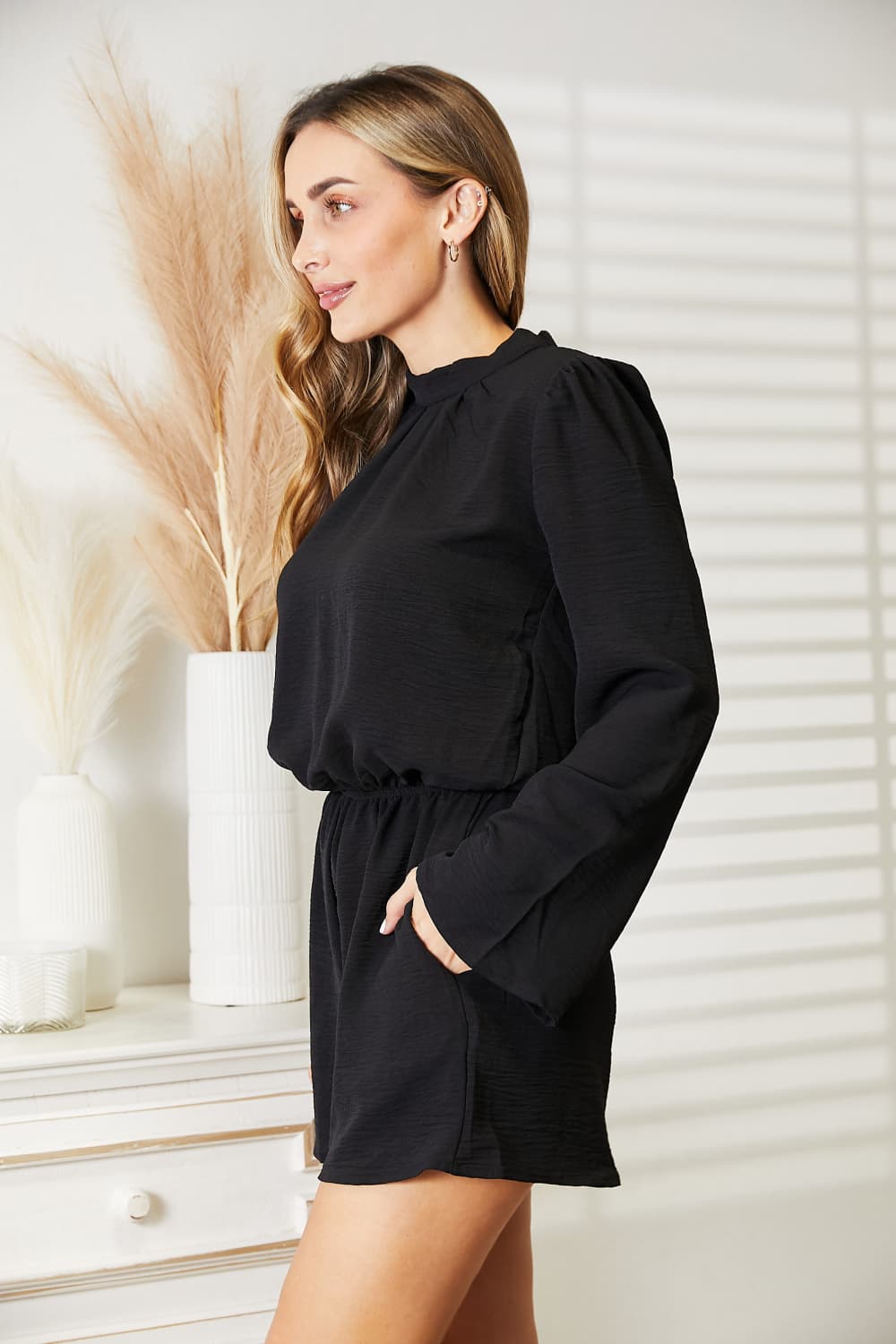 Culture Code - Open Back Romper with Pockets in Black