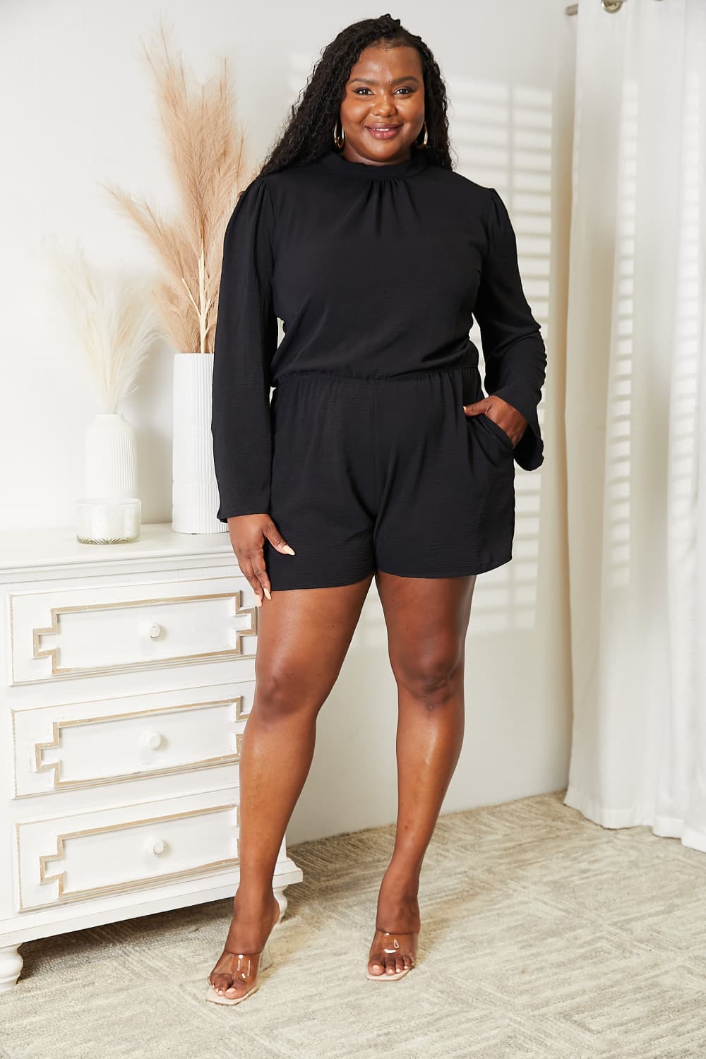 Culture Code - Open Back Romper with Pockets in Black