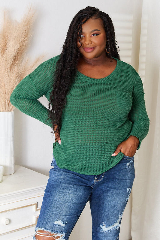 Culture Code - Scoop Neck Patch Pocket Top in Dark Green