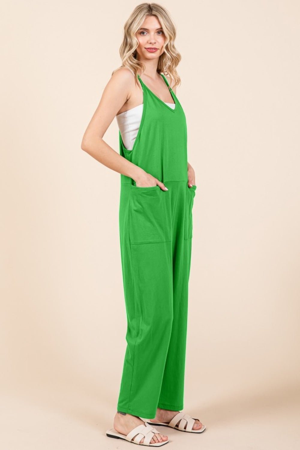 Culture Code - Sleeveless Jumpsuit with Pockets in Fresh Green