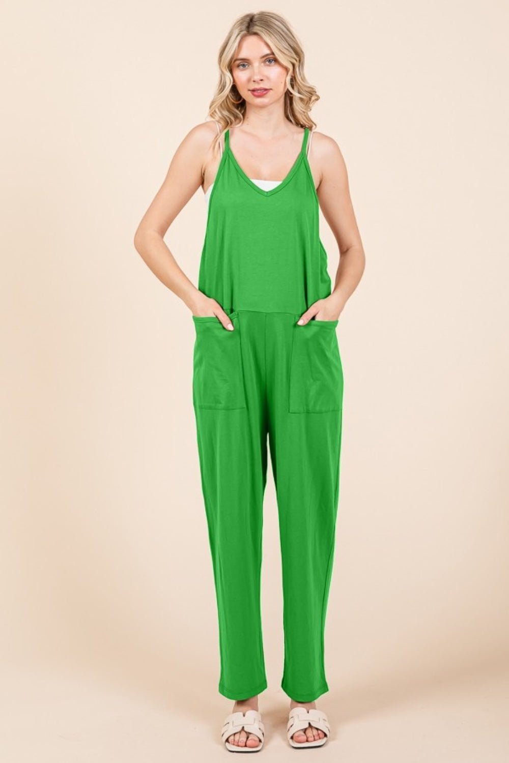 Culture Code - Sleeveless Jumpsuit with Pockets in Fresh Green