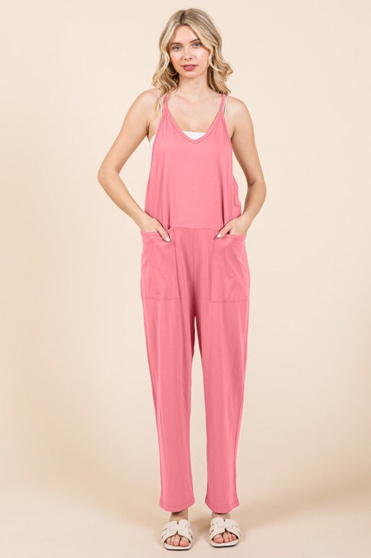 Culture Code - Sleeveless Jumpsuit with Pockets in Pink