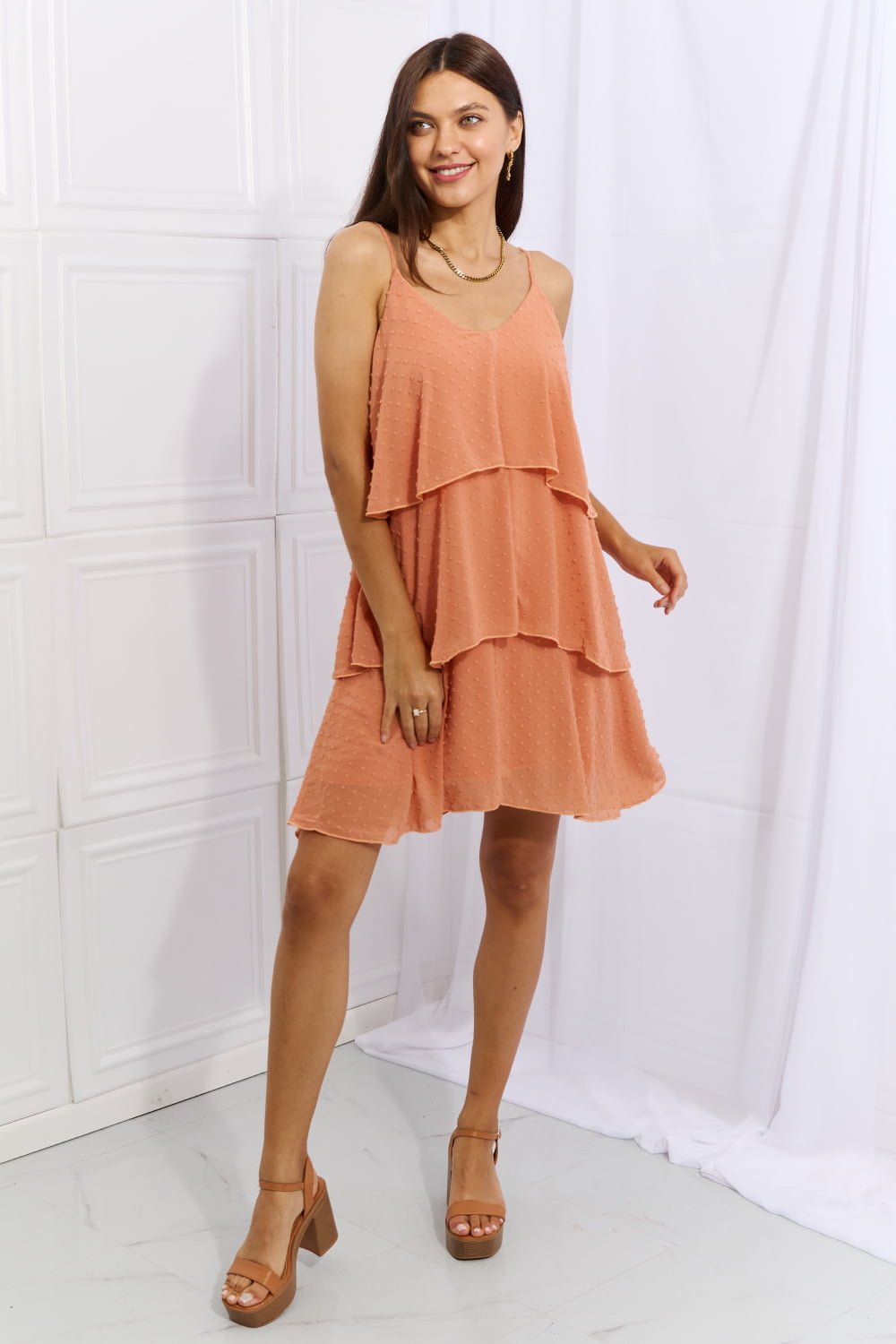 Culture Code - Sleeveless Tiered Mini Cami Dress in Tangerine