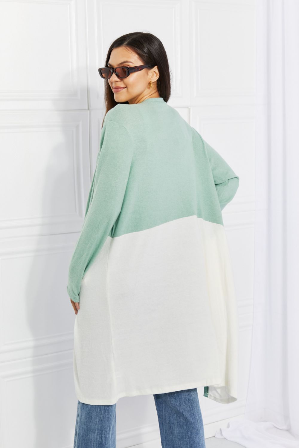 Culture CodeColor Block Duster Cardigan in Light Green