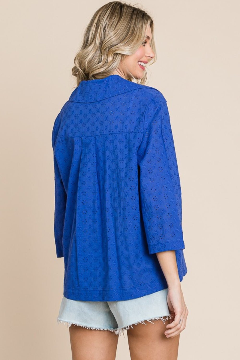 Culture CodeDouble Breasted Eyelet Jacket with Pockets in Cobalt Blue