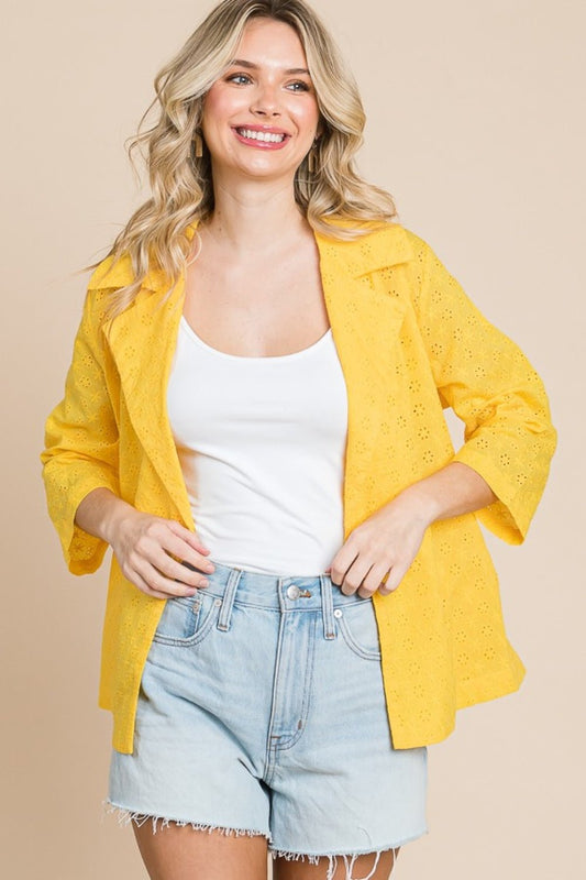 Culture CodeDouble Breasted Eyelet Jacket with Pockets in Lemonade