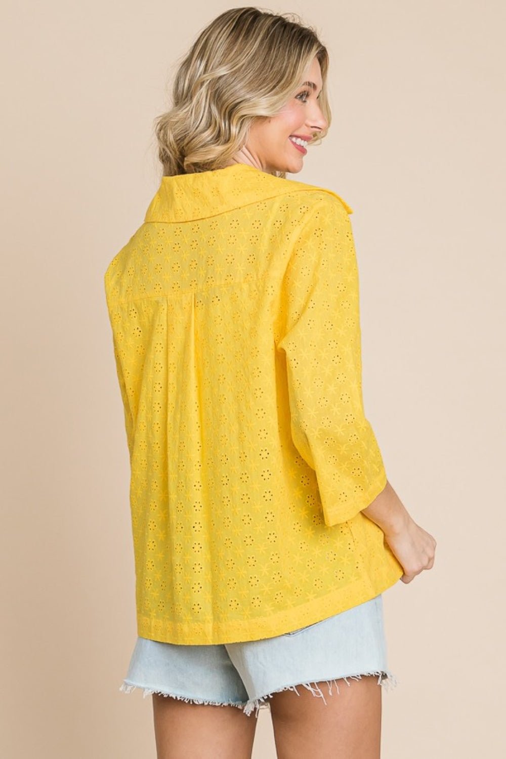 Culture CodeDouble Breasted Eyelet Jacket with Pockets in Lemonade