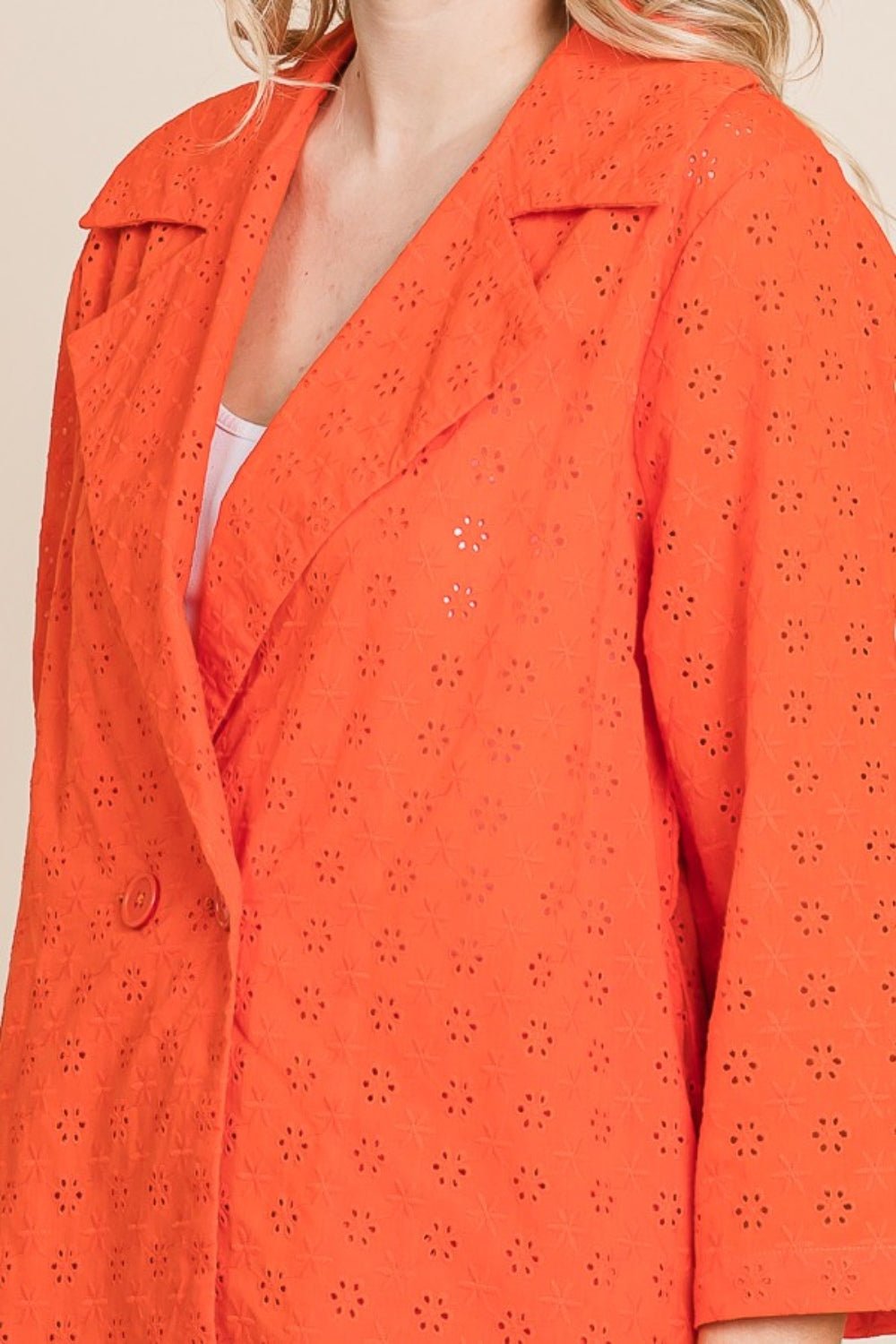 Culture CodeDouble Breasted Eyelet Jacket with Pockets in New Orange