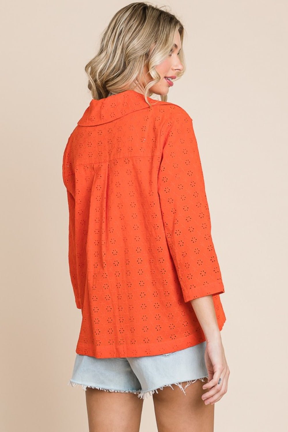 Culture CodeDouble Breasted Eyelet Jacket with Pockets in New Orange