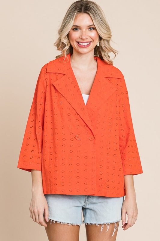 Culture CodeDouble Breasted Eyelet Jacket with Pockets in New Orange