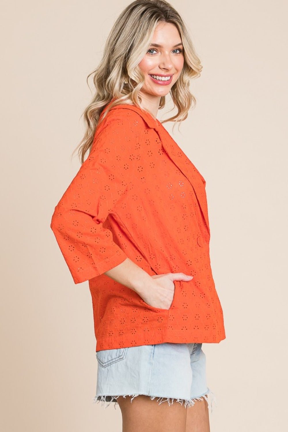 Culture CodeDouble Breasted Eyelet Jacket with Pockets in New Orange