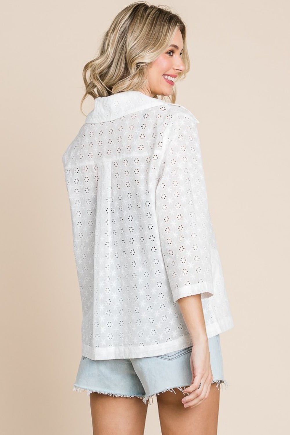 Culture CodeDouble Breasted Eyelet Jacket with Pockets in Soft White