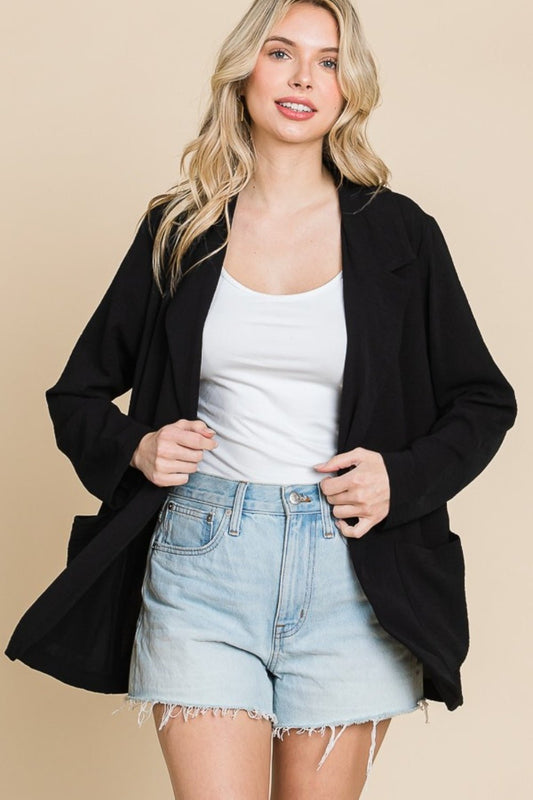 Culture CodeOne Button Long Sleeve Blazer with Pockets in Black