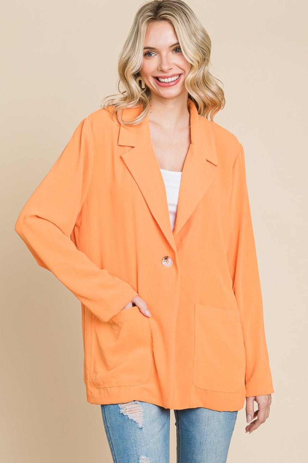 Culture CodeOne Button Long Sleeve Blazer with Pockets in Salmon