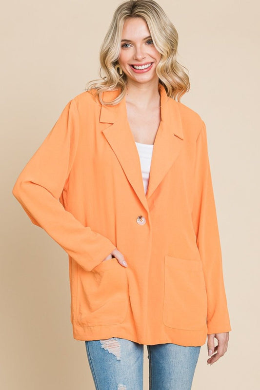 Culture CodeOne Button Long Sleeve Blazer with Pockets in Salmon