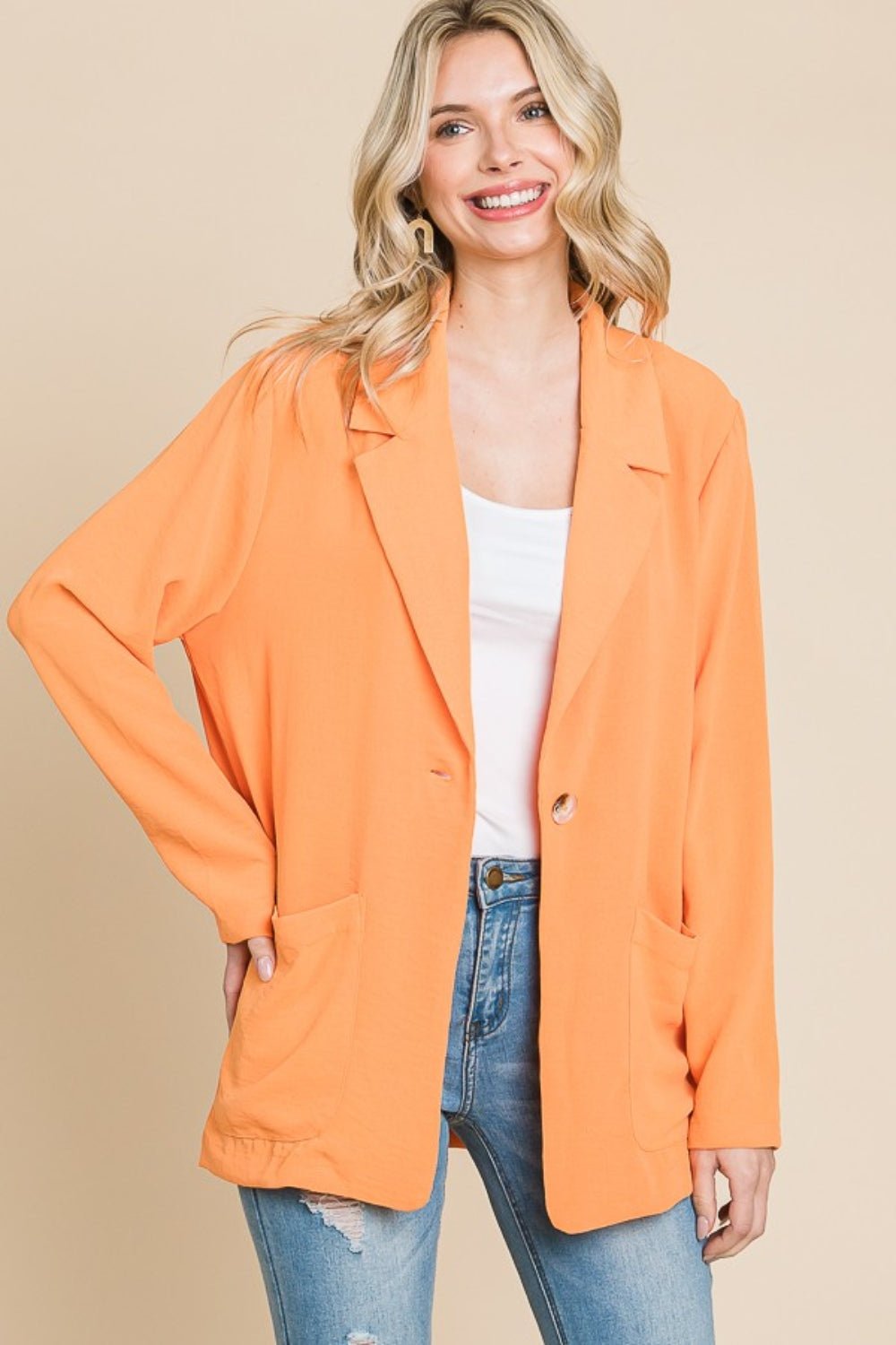 Culture CodeOne Button Long Sleeve Blazer with Pockets in Salmon