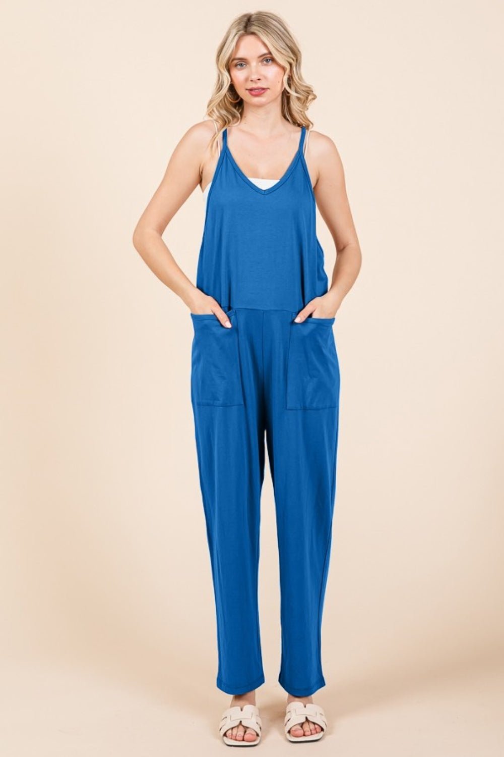 Culture CodeSleeveless Jumpsuit with Pockets in Azula Blue