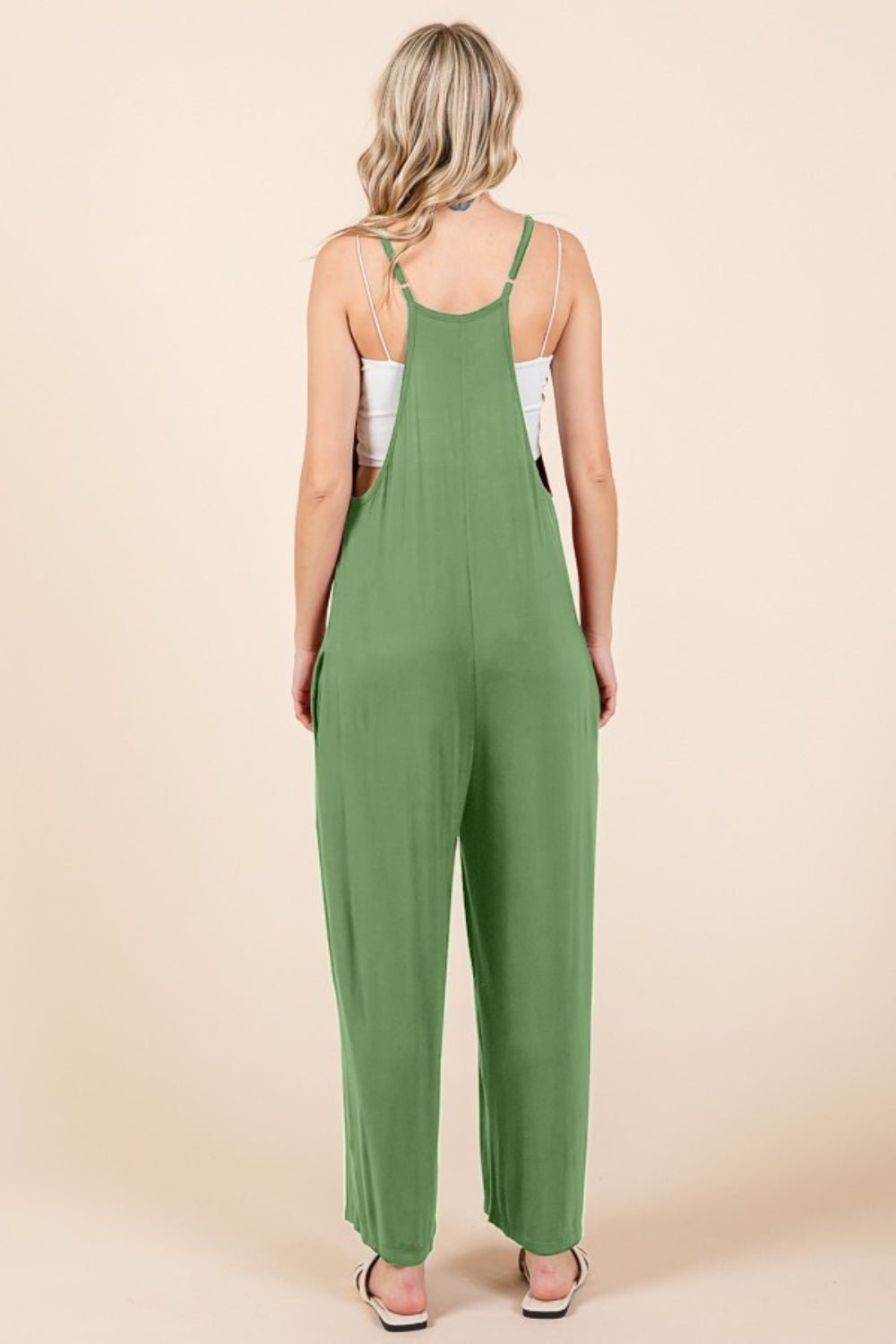 Culture CodeSleeveless Wide Leg Jumpsuit with Pockets in Green Marble