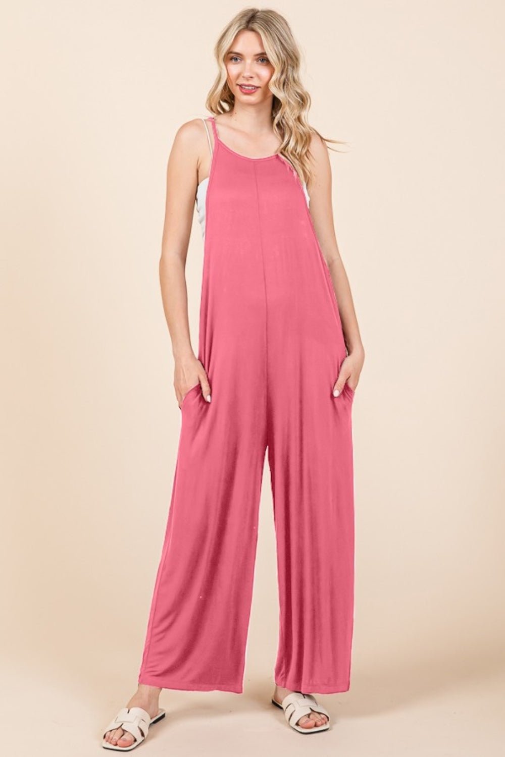 Culture CodeSleeveless Wide Leg Jumpsuit with Pockets in Pink