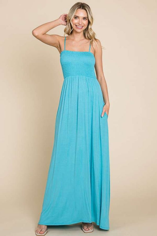 Culture CodeSmocked Cami Maxi Dress with Pockets in Pastel Teal