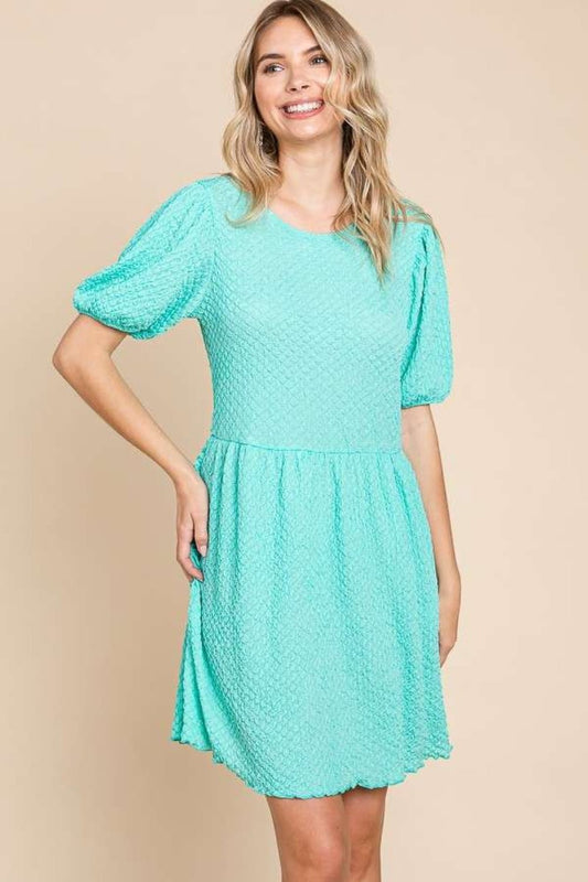 Culture CodeTextured Puff Sleeve Mini Dress in Mint