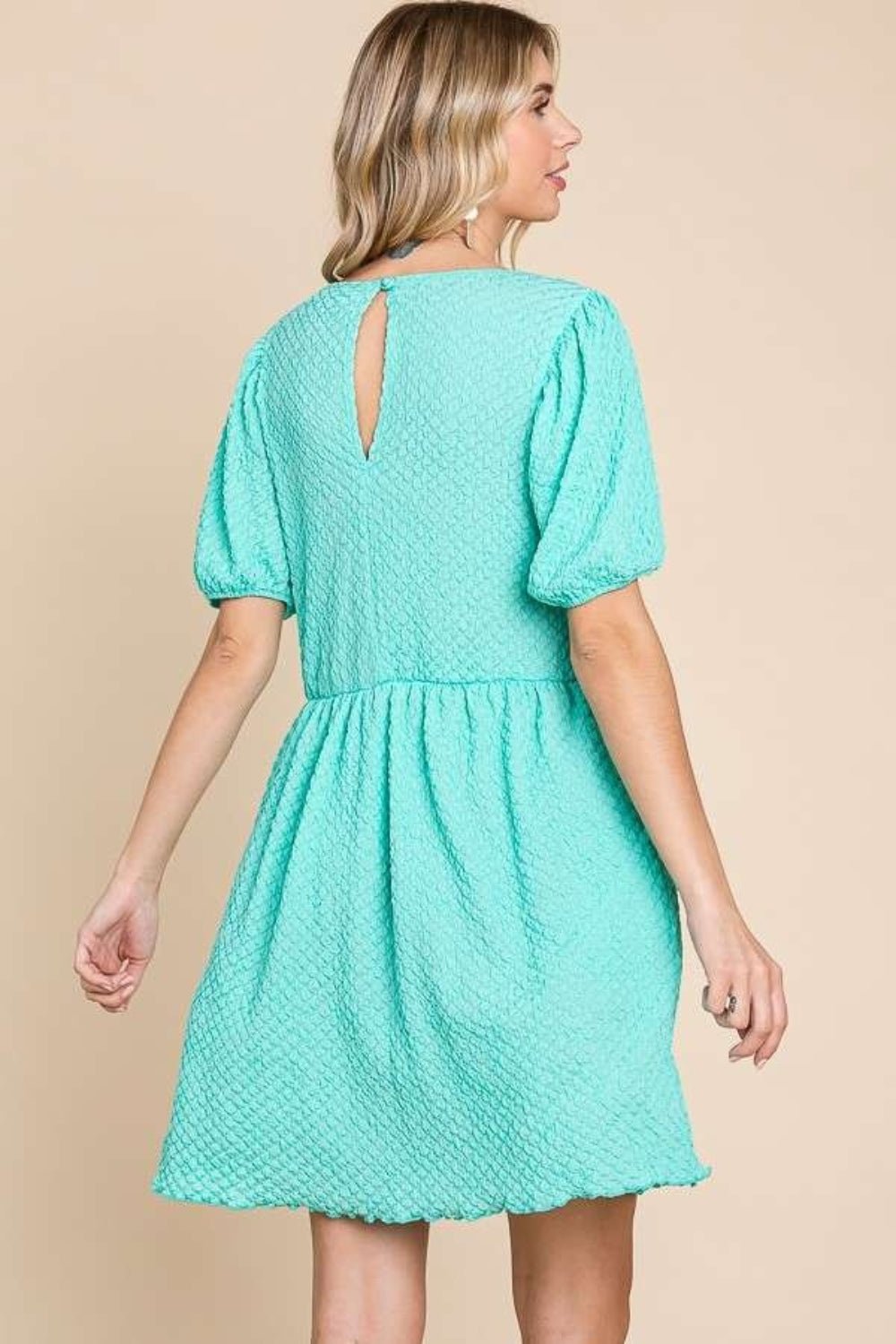 Culture CodeTextured Puff Sleeve Mini Dress in Mint