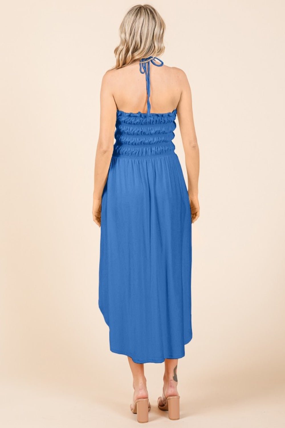 Culture CodeTie Back Shirred Midi Dress with Pockets in Blue