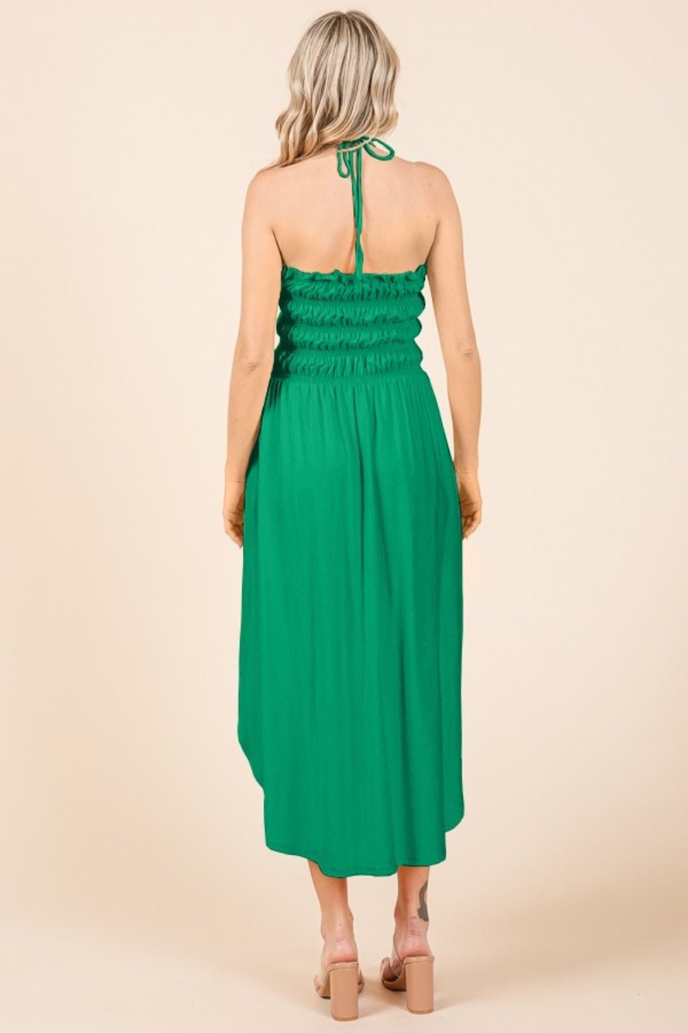 Culture CodeTie Back Shirred Midi Dress with Pockets in Green Pop