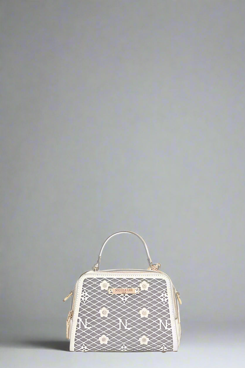 Small handbag with floral pattern on a white background