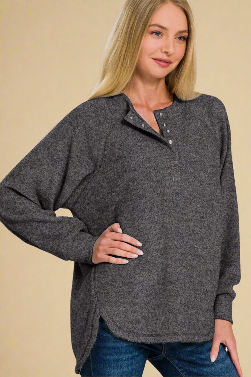 Black Brushed Hacci Knit High-Low Hem Sweater