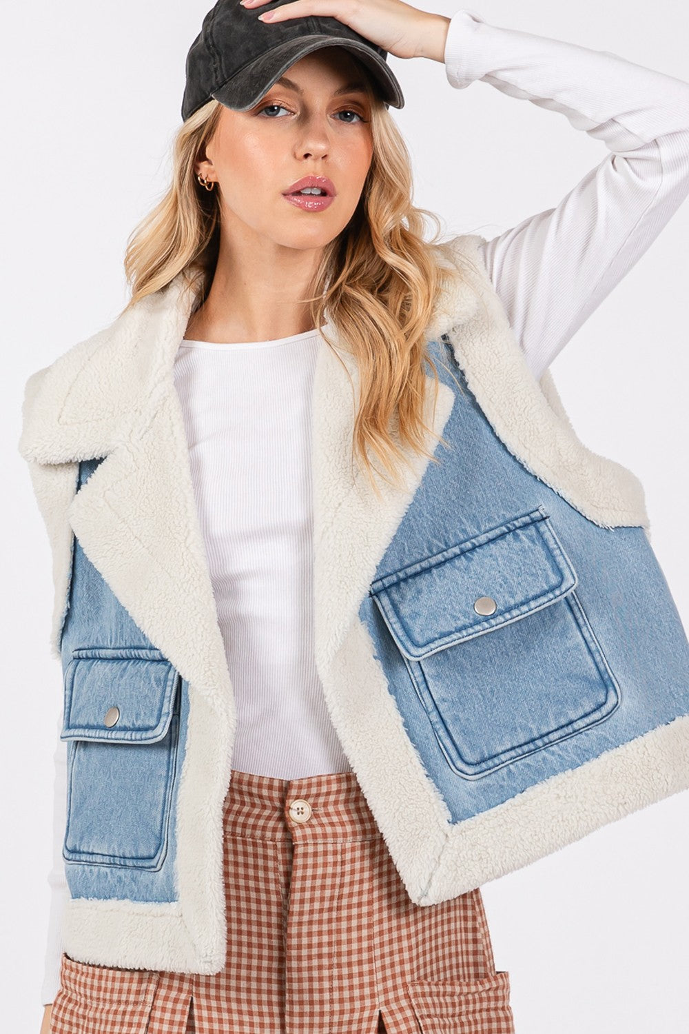 Denim Blue Sherpa Vest