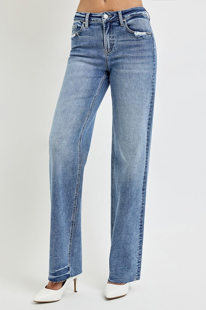 Medium Wash High Rise Straight Leg Jeans