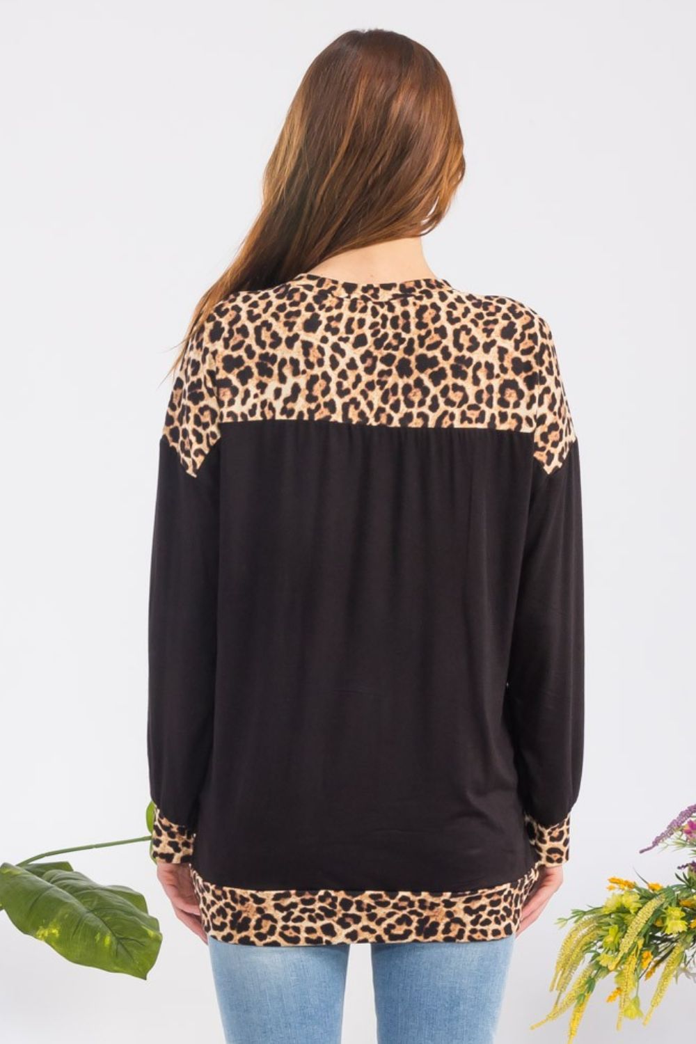 Black Leopard Print Long Sleeve T-Shirt