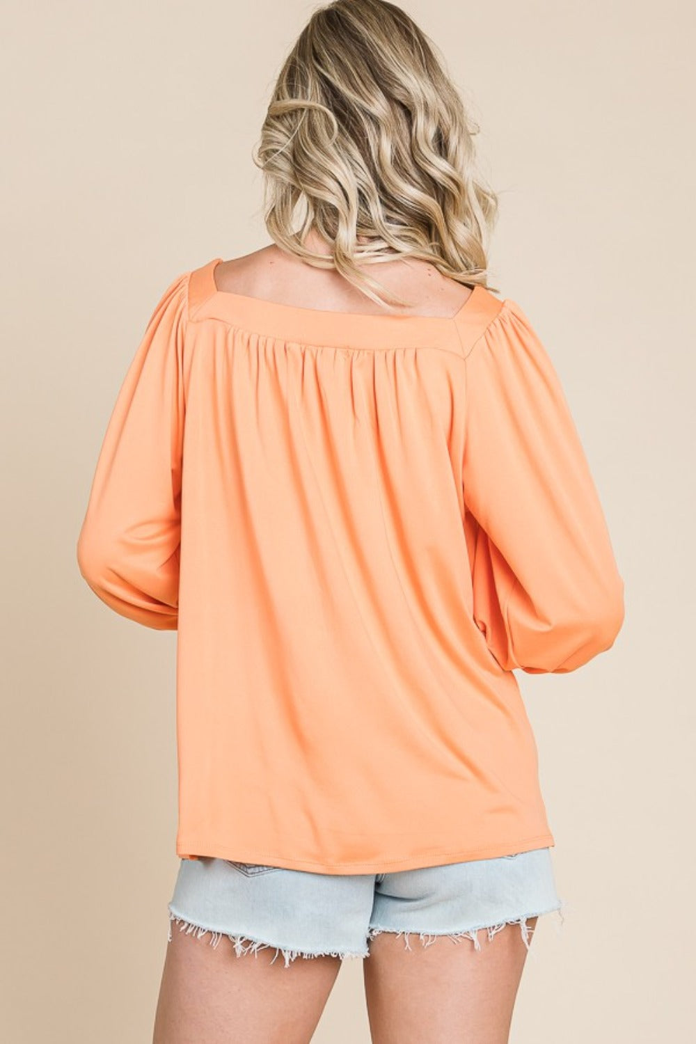Square Neck Puff Sleeve Top in Salmon