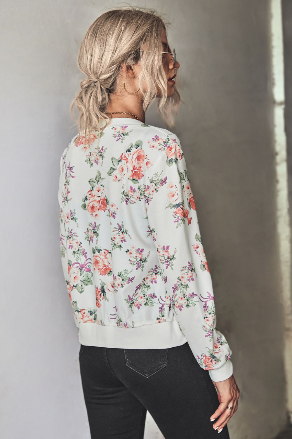 Floral Zip Up Bomber Jacket