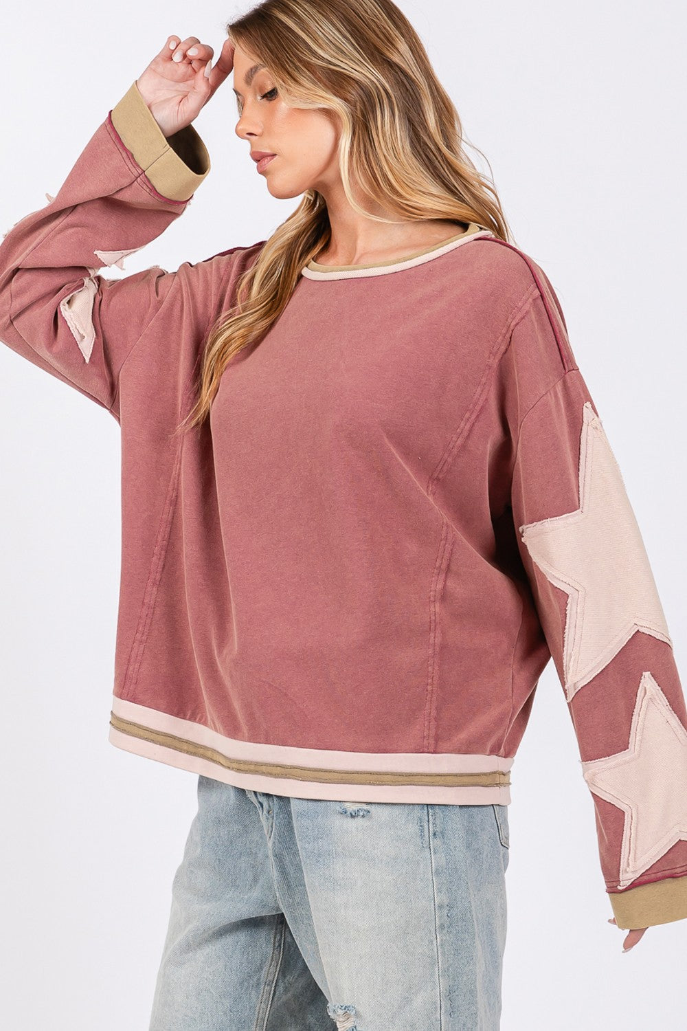 French Terry Star Patch Sweatshirt in Magenta Pink