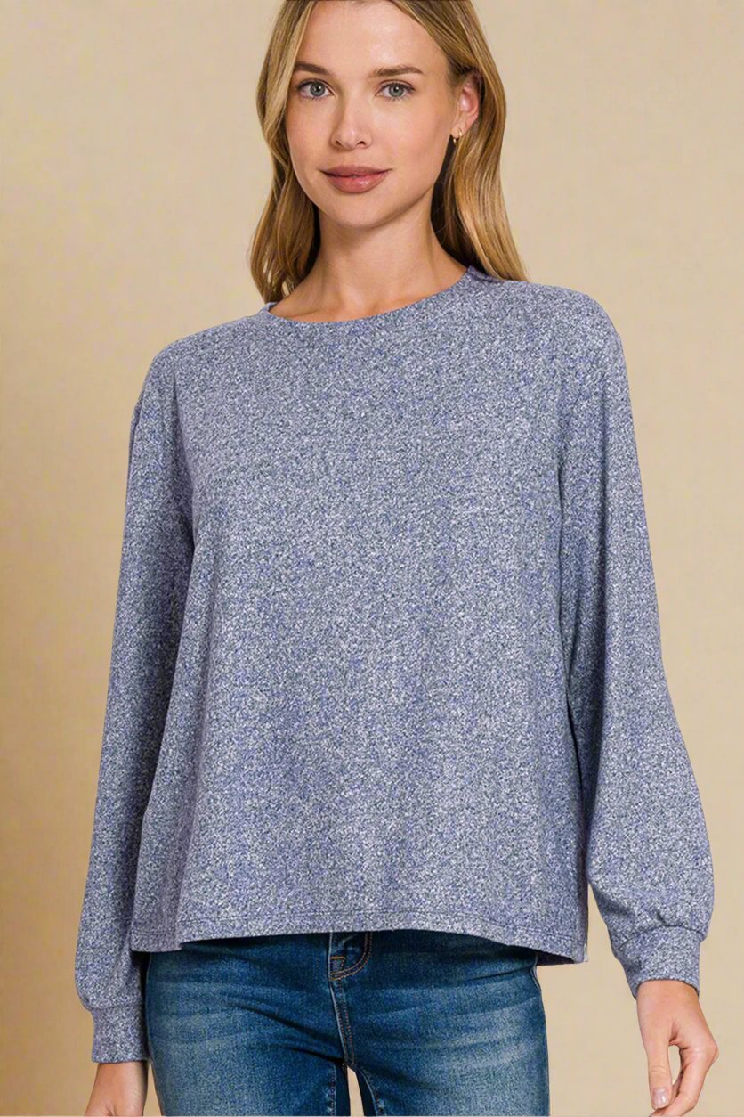 Light Navy Hacci Knit Long Sleeve T-Shirt