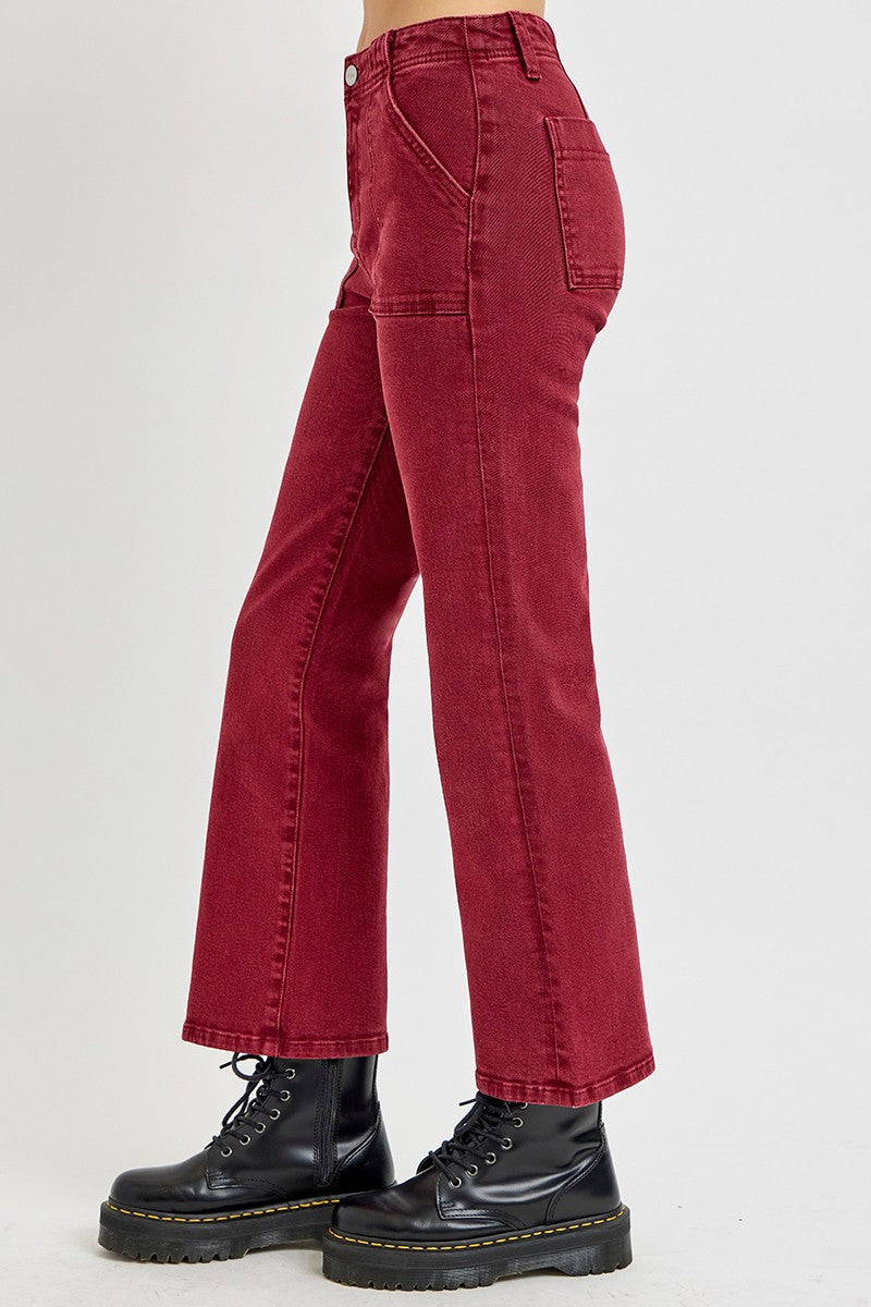 High Rise Straight Leg Jeans in Wine