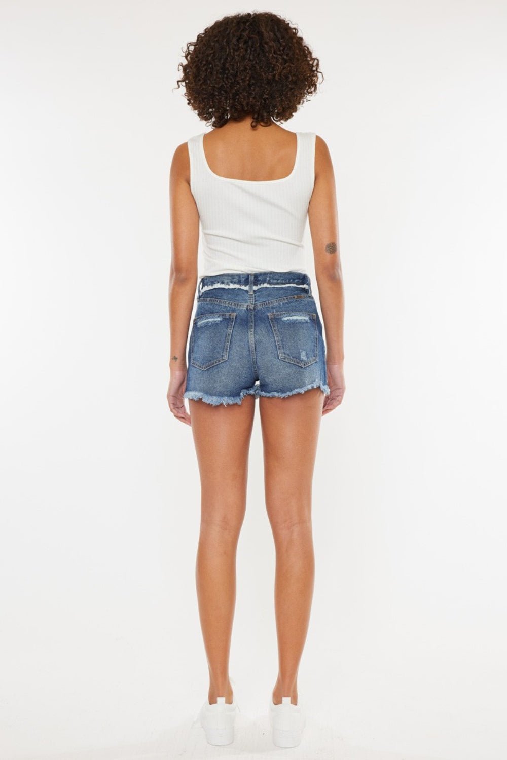 Dark Wash Distressed Button Fly Denim ShortsShortsKancan