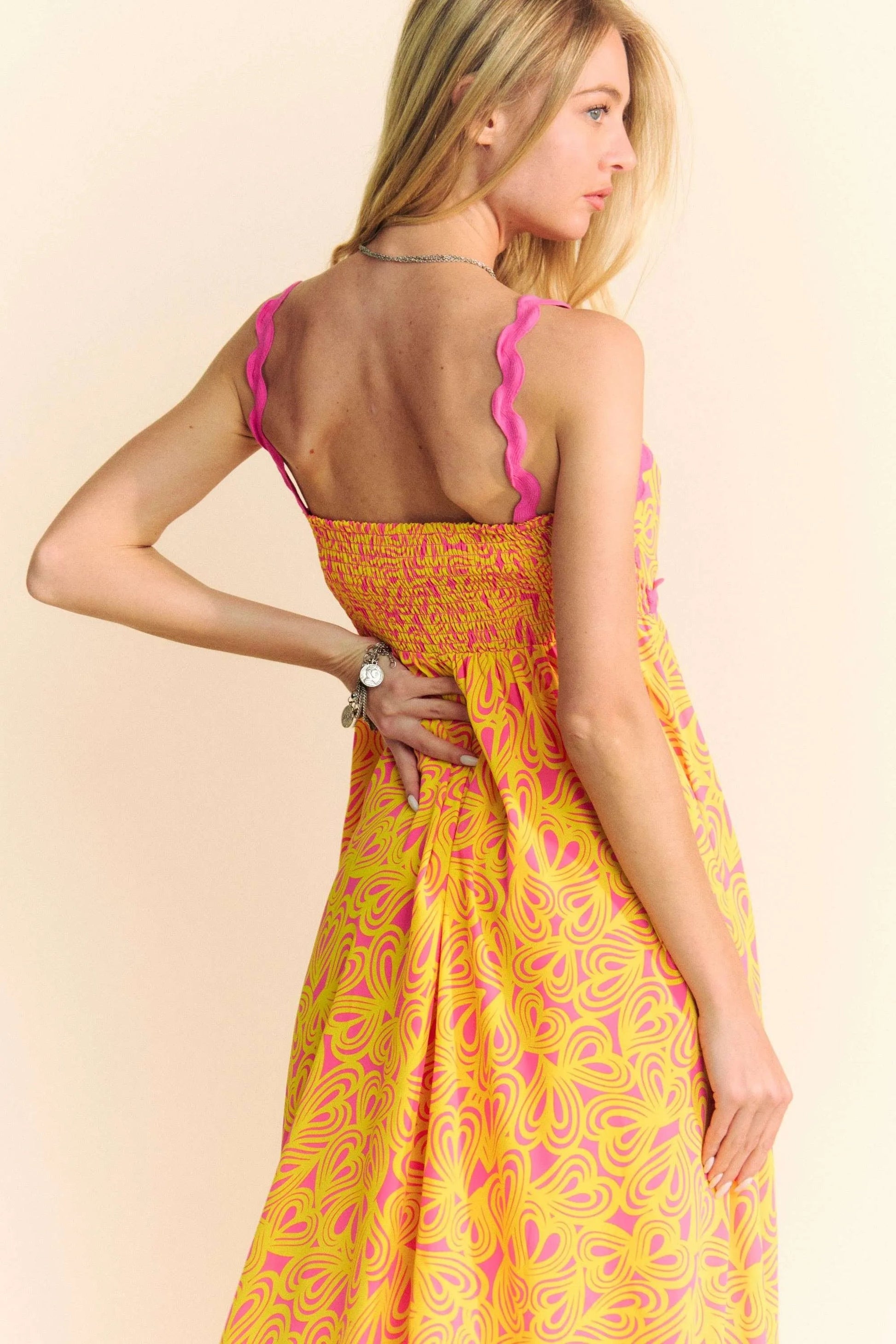 Davi & Dani - Abstract Print Maxi Dress – Yellow & Pink